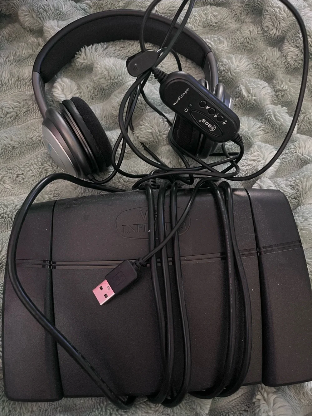 NFINITY USB Transcription Headset with Foot Pedal - Black and Silver